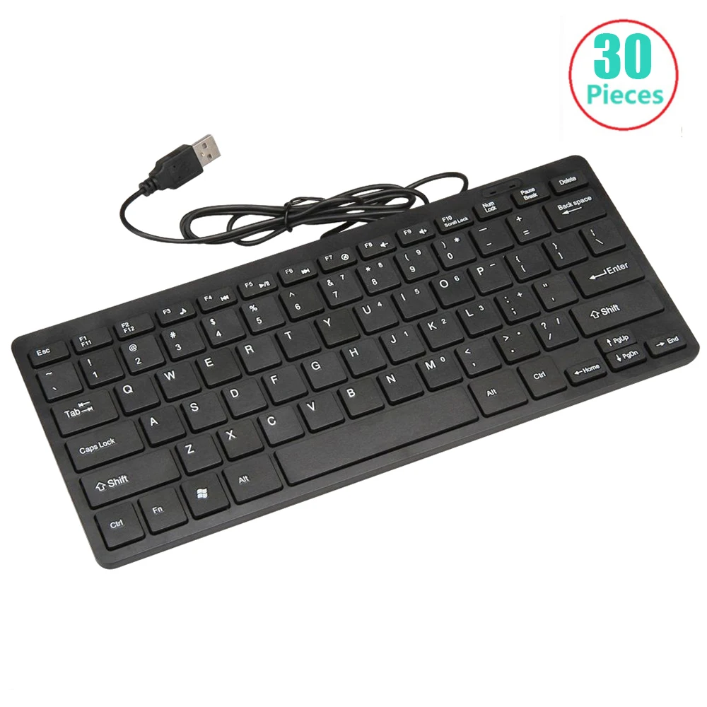 30pcs/lot usb Black Ultra thin Quiet Small Size 78 Keys Mini Multimedia USB Keyboard For Laptop PC with colorbox