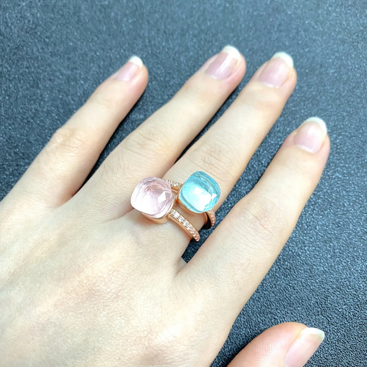 

Pomellato 2Pcs/Set New Square Candy Ring Slim Single Row Zircon Crystal Ring Gold Plated Amethyst Ring Fashion Jewelry Gift