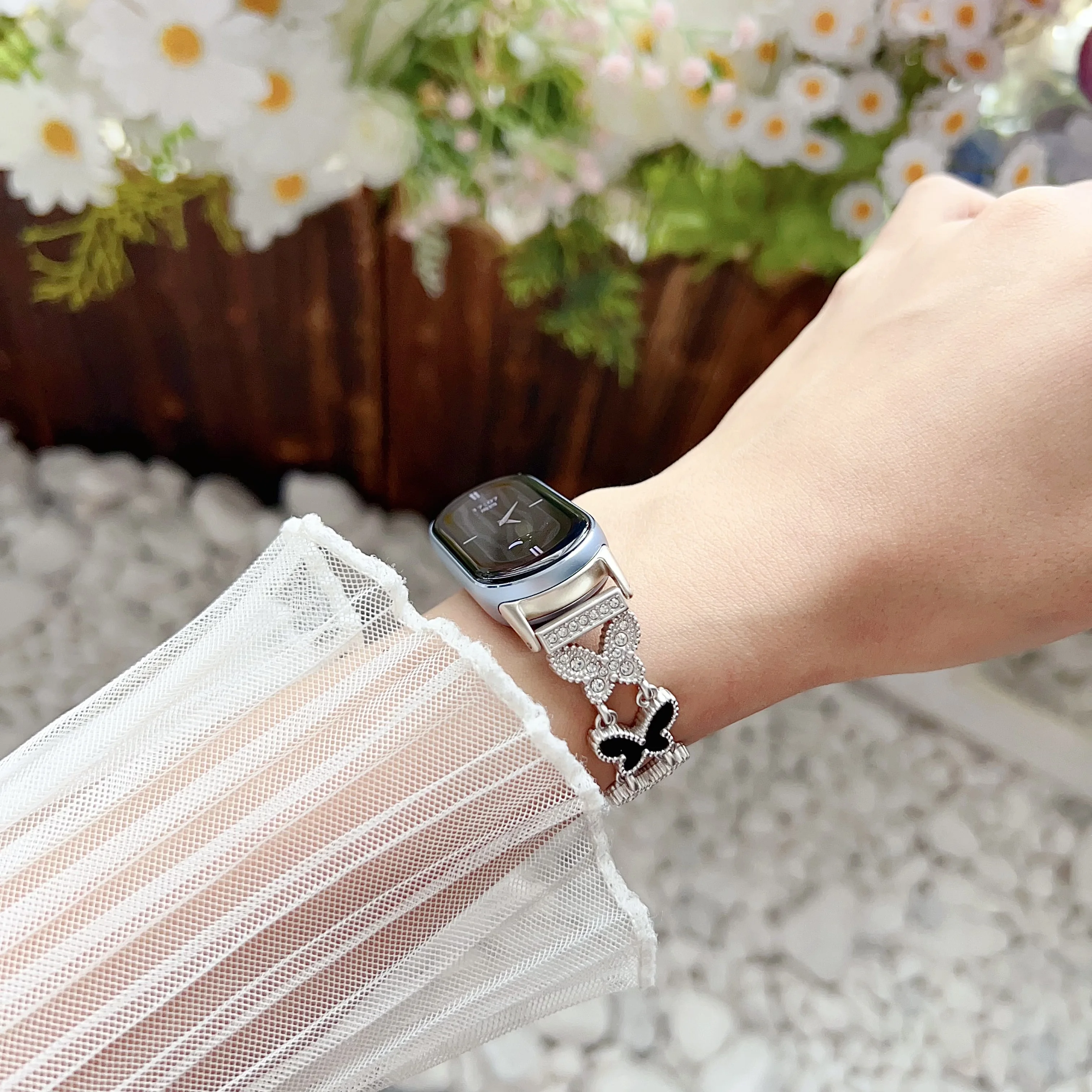 Фото Металлический ремешок-цепочка с бриллиантовой бабочкой для Redmi watch 4 5 Xiaomi Mi Band 8 9 10 8pro 9pro correa Браслет для часов для женщин №4