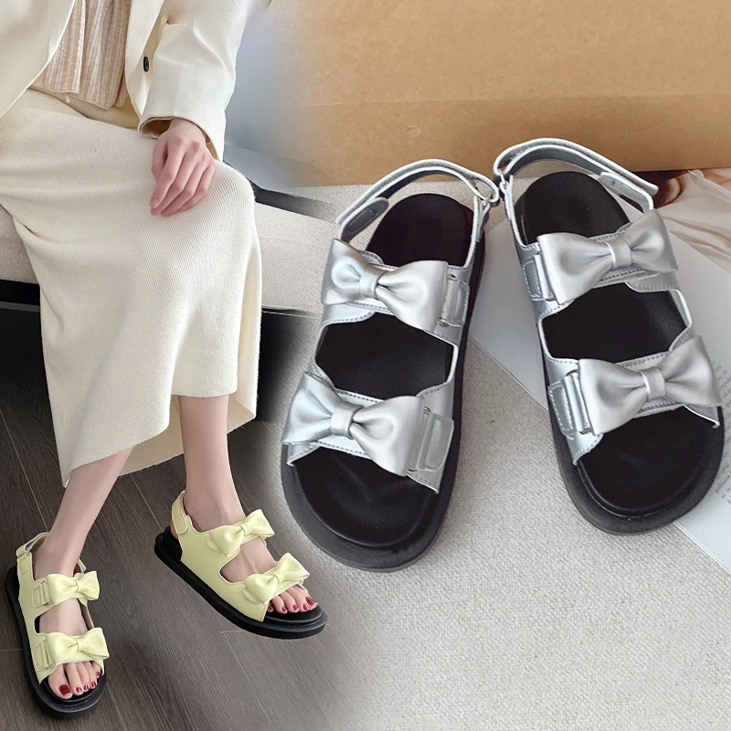 

Новинка лета 2023, сандалии-гладиаторы, женская обувь, пляжная обувь с бантом-бабочкой, универсальные сандалии, женская обувь