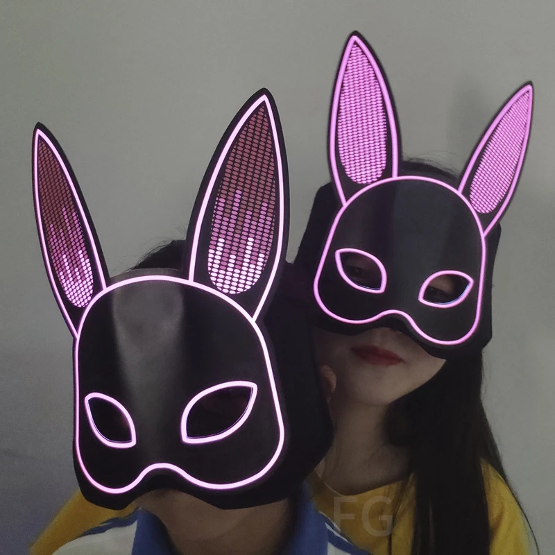 

Party Prom Show LED Glow Mask Pink Rabbit Cosplay Props Anime Accessories Halloween Carnival Ornaments Christmas Gifts New