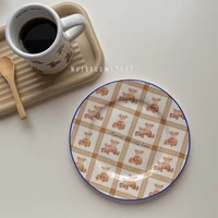 mushrooms 9527 cute bear japanese ceramic plate high temperature resistant dessert plate breakfast plate retro brown bear