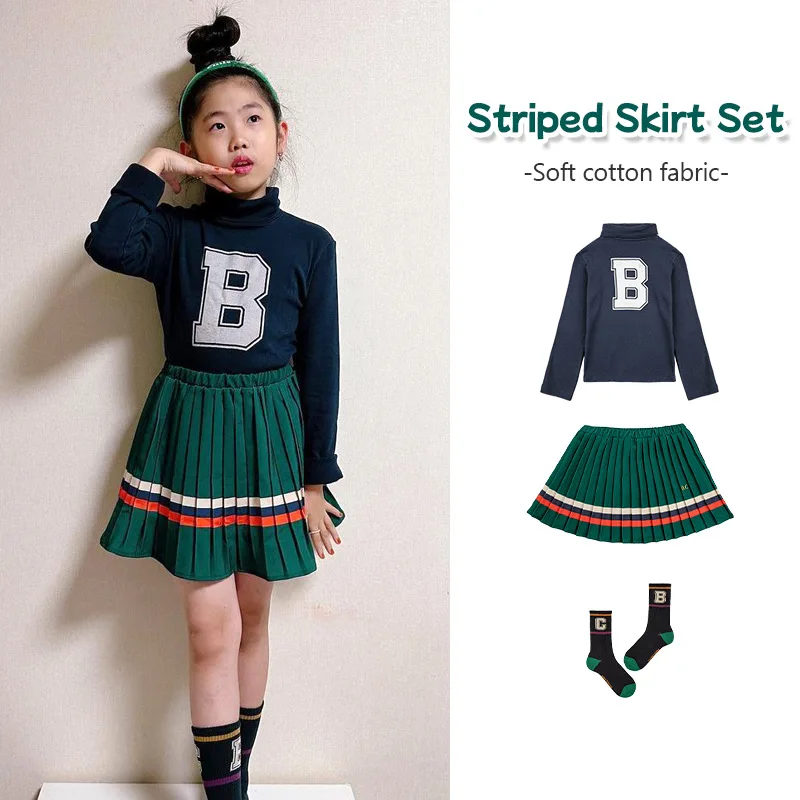 

Детская короткая юбка, футболка 23 осень/зима, Милая водолазка с буквенным принтом для девочек, нижнее белье для девочек