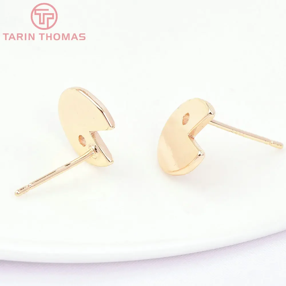 (7432) 6 шт. 9 7x9 5 мм 24-каратного золота латунные полукруглые серьги-гвоздики с рыбьей