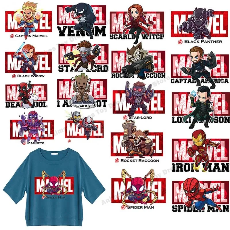 

Marvel Spiderman Iron Man Cartoons Thermal Stickers for Clothes DIY Heat Transfer Kids Patches Iron on Transfer applique Patches