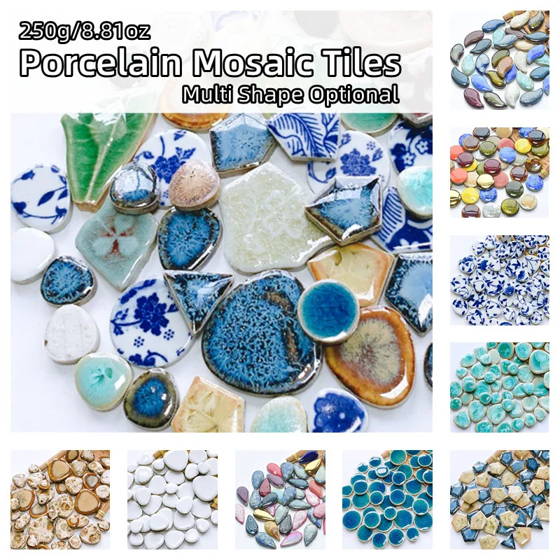 

250g/8.81oz Polygon Porcelain Mosaic Tiles DIY Craft Tile 5.5mm/0.21in Thickness Multi Shape DIY Craft Ceramic Materials