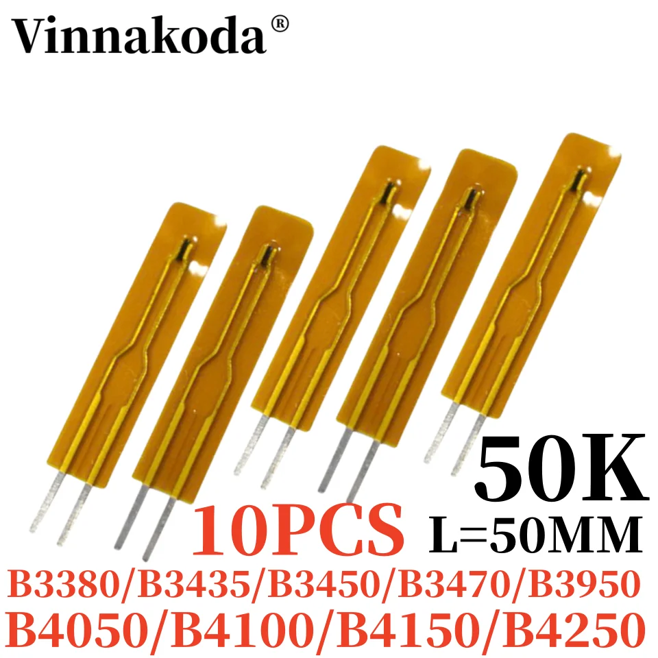 

10PCS NTC thermistor MF55 film 50K 1%B3380 B3435 B3450 B3470 B3950 B4050 B4100 B4150 B4250 L50MM temperature sensor