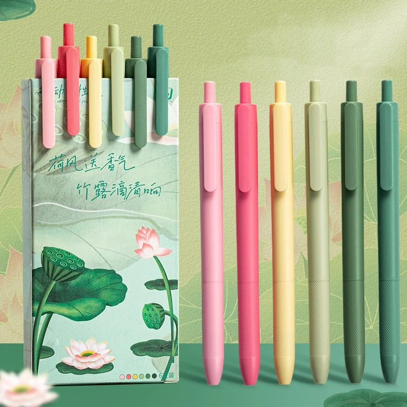 

6pcs Four Season Color Gel Pens Set Flower Blooming 0.5mm Ballpoint Black Ink for Writing Signature School Office A7201