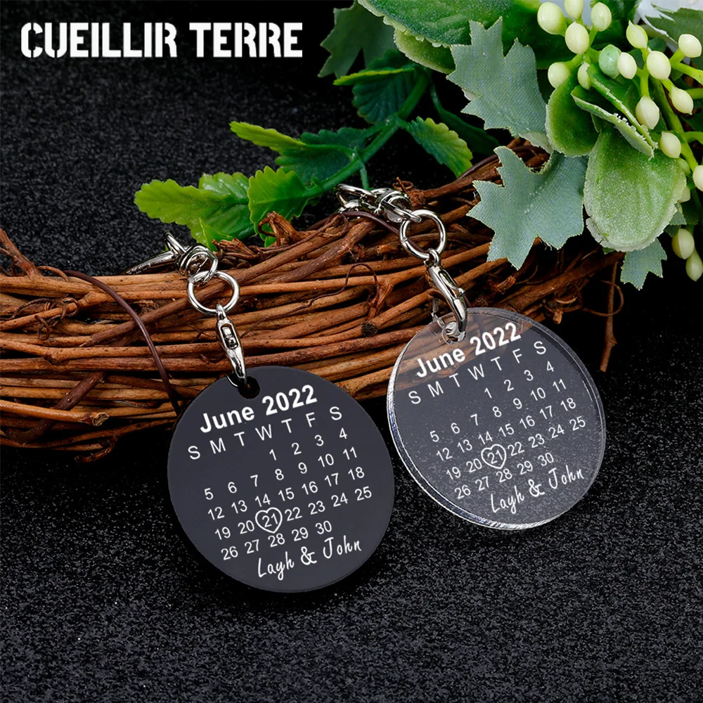 

Calendar Keychain Couple Gift Customization Single Letter Acrylic Keychains Diy Name Custom Gift Key Accessories Keyring