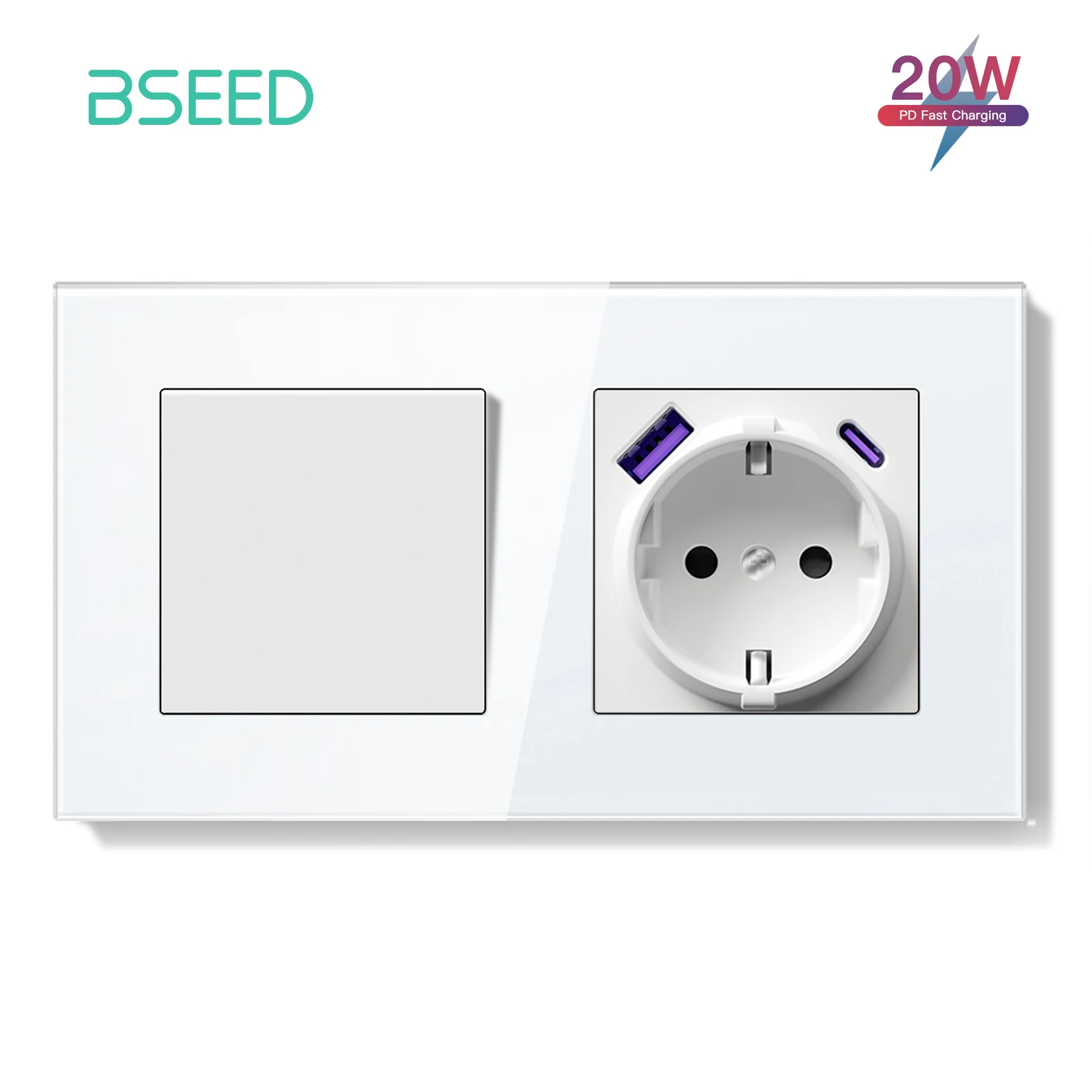 

Переключатель BSEED белый стеклянный 1-контактный