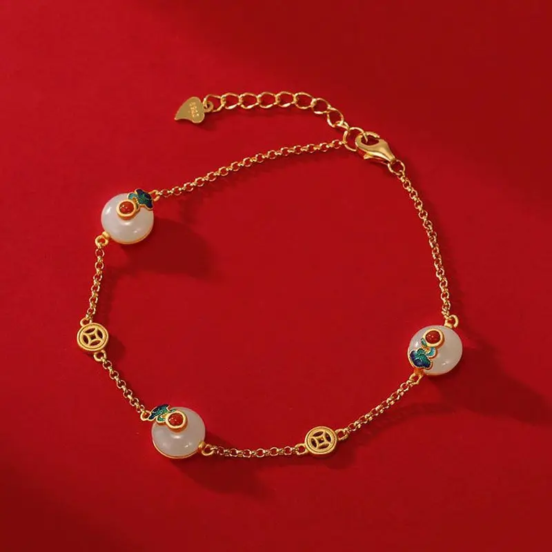 

Enamel Painted Bracelet Female Inlaid Natural Safeness Ring Bracelet Court Ancient Elegant Bracelet