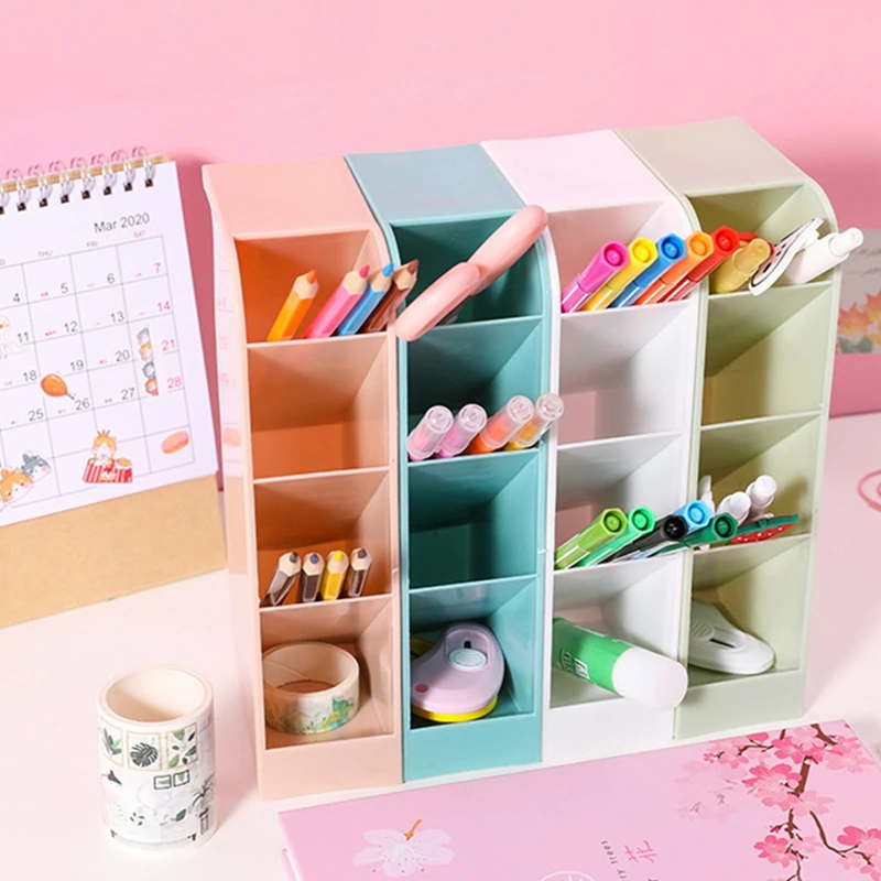 

1pcs Four grid Pen Storage Holder High Capacity Desk Organizer Big Pen Holder Makeup Storage Box For Office School Home Supplies