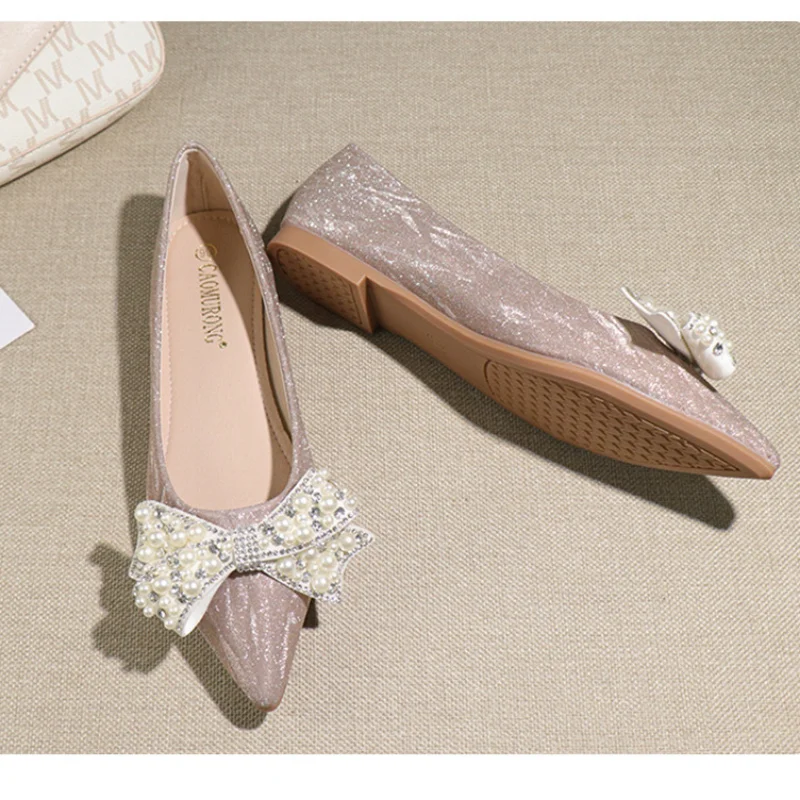 

Women Loafers Silver Crystal Flat Shoes Designer Shoes Women Bridal Shoes Bow Flat Heel Wedding Shoes 2023 New Zapatos De Mujer