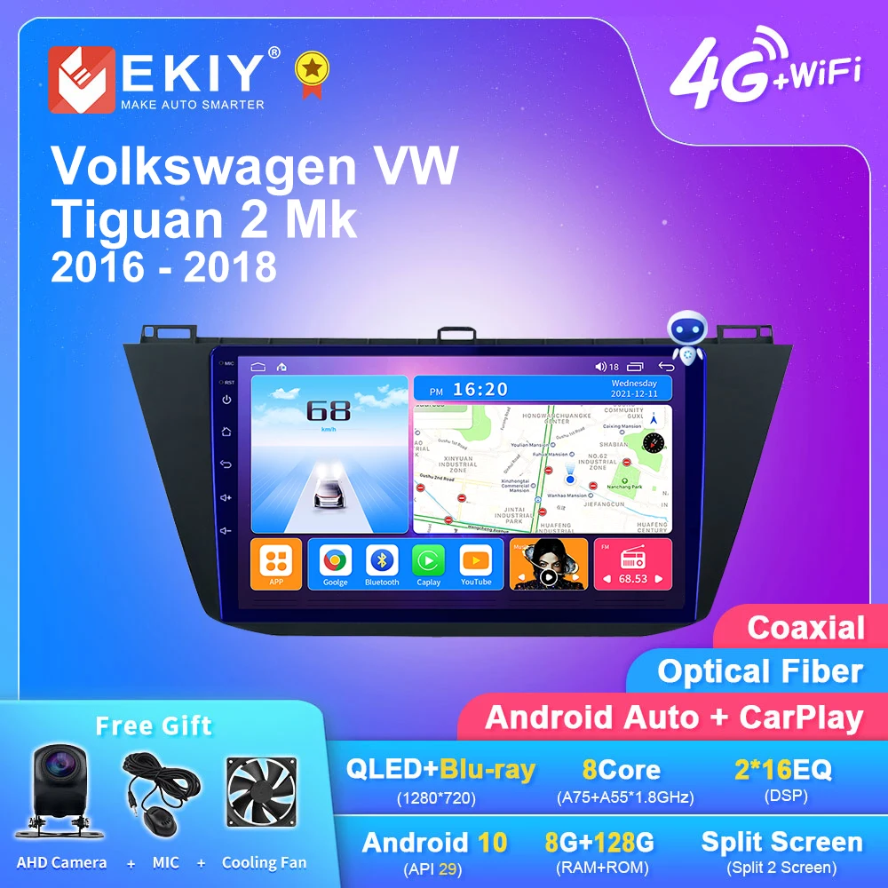 

Автомагнитола EKIY на Android 10 для Volkswagen VW Tiguan 2 Mk 2016 2017 2018 с GPS-навигацией 2 din DVD