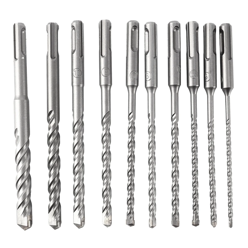 

BEAU-10Pcs Electric Hammer Sds Plus Drill Bit Set 160Mm For Concrete Wall Brick Block Masonry Hole Saw Drilling Bits 4Mm 5Mm 6Mm