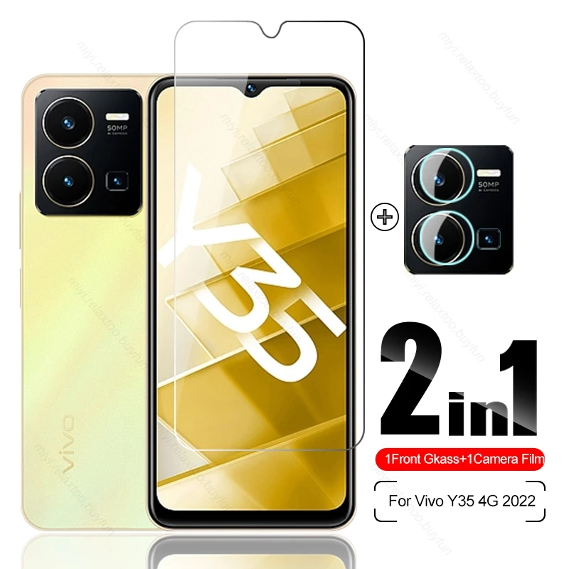 

2 в 1 Защитное стекло для камеры VivoY35 стекло для Vivo Y35 Y 35 35Y 4G 2022 6,58 "9H Защитные пленки для экрана Взрывозащищенная HD пленка