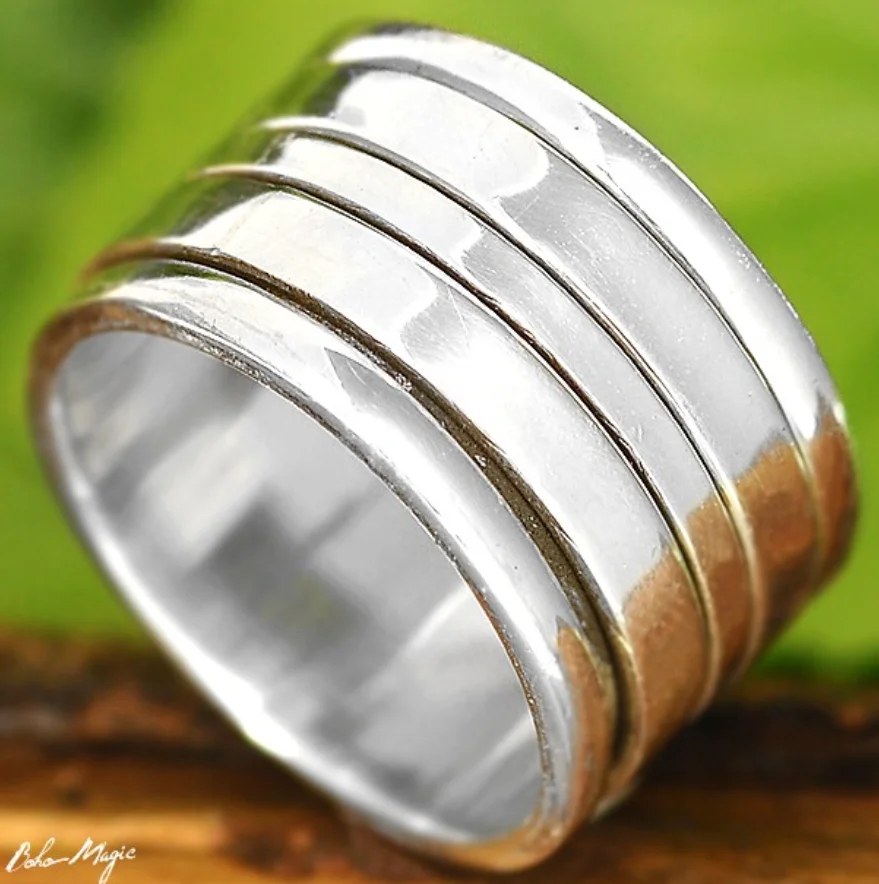 

ANGLANG Luxury Women&men Spinner Ring Handmade Extra Wide Meditation Statement Ring Fine Jewelry Wedding Party Band Ring