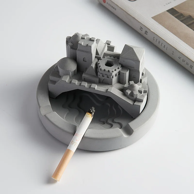 

Chinese-style New cement ashtray creative personality trend home living room anti-fly ash simple modern small ornaments