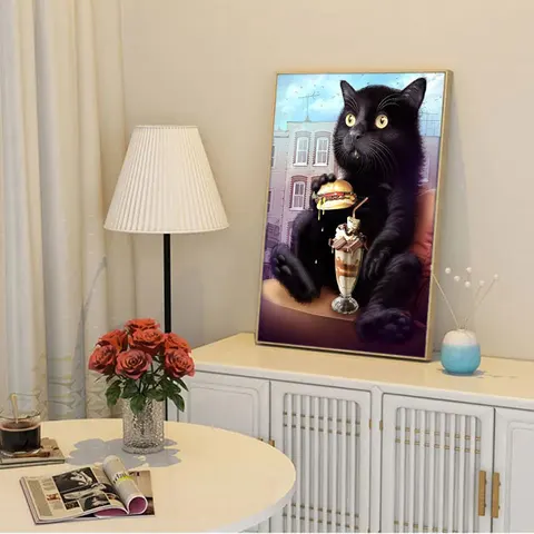 5D алмазная живопись «сделай сам», черная кошка, полный квадрат, Новое поступление, вышивка хлебом, вышивка крестиком, мозаика, животное, украшение для дома
