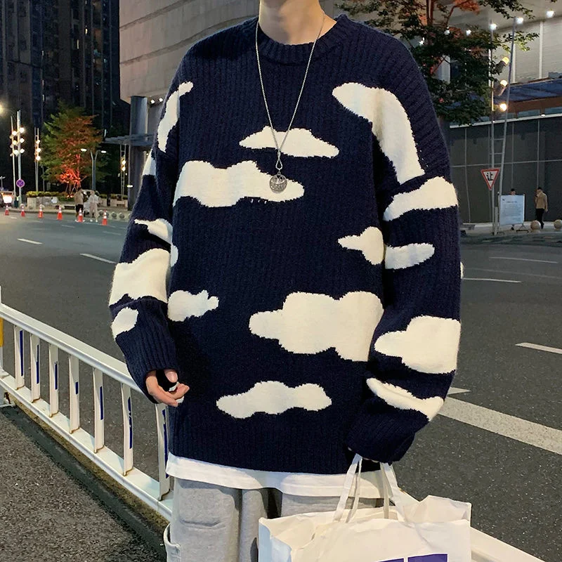 Japanese Fresh and Lazy Style Sweater Men's Fashion Ins Loose and Versatile Vintage Lovers' Sweater Men's and Women's Fashion