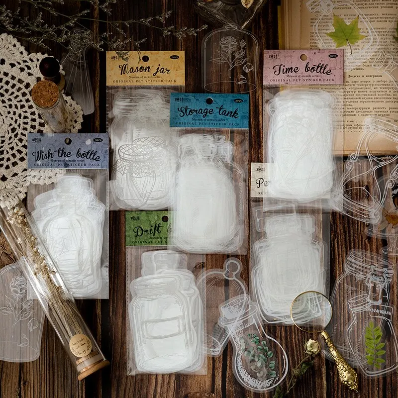 

20 Pcs Creative Transparent Bottle Stickers Retro