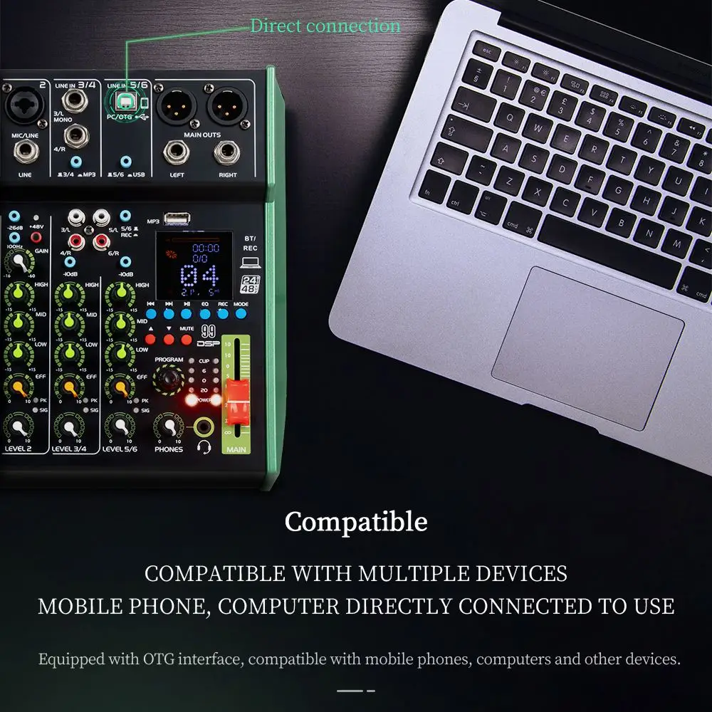 OEM 6-канальный USB портативный аудиомикшер консоль мини-студийная запись семейный