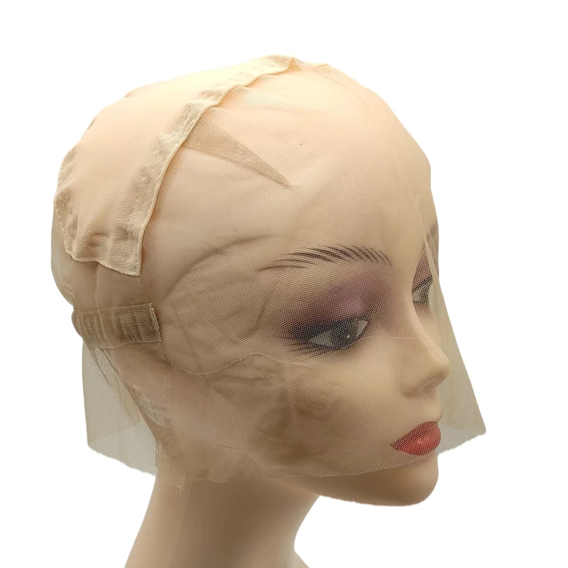 

Brown/Beige Full Lace Wig Cap For Making Wig With Adjustable Stretch Straps And Guide Line Customizing Wigs Lace Cap