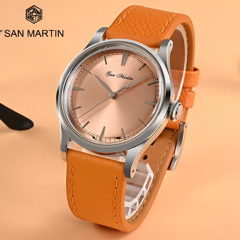 

San Martin Top Brand Quartz 50M Waterproof Leather Business Casual Watch Men's Vintage Simple Ronda 715/6004 Movement Wristwatch