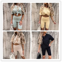 casual solid women two piece sets home loose sports short sleeve tracksuits fashion leisure bicycle suit summer slim outfits