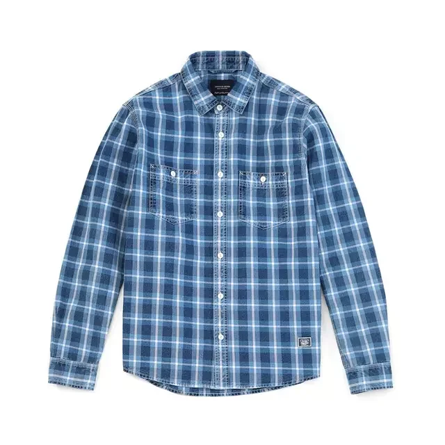 

2022 Spring New Indigo Plaid Shirts Men 100% Cotton Check Plus Size Shirt High Quality Brand Clothing SJ130679