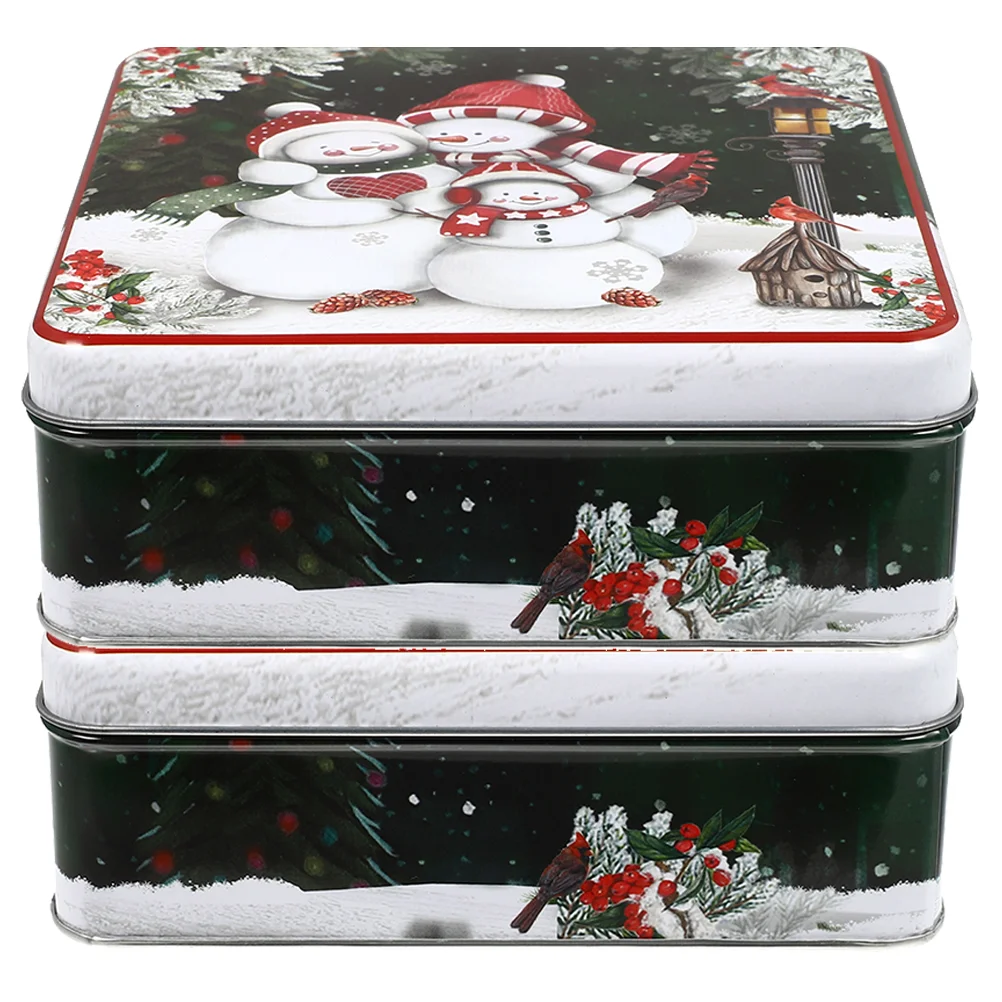 

2pcs Christmas Cookie Tin Tinplate Candy Box Empty Tin Xmas Metal Gift Box Xmas Party Favor Box