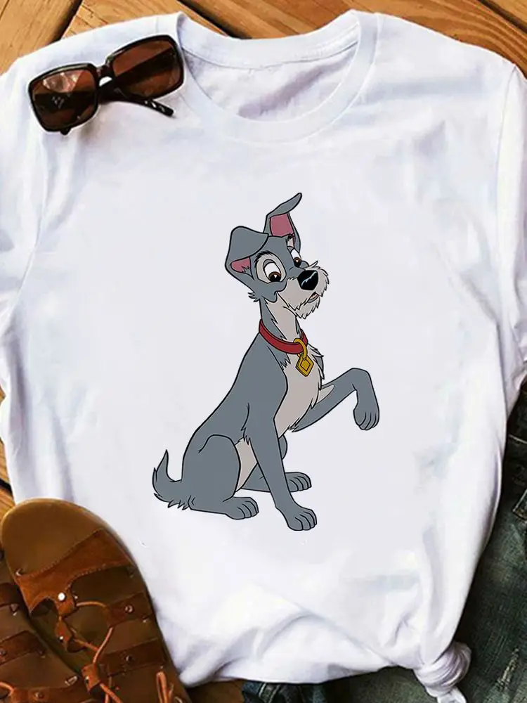 

T-Shirt Women Summer Popular Lady And The Tramp Tshirt Dog Graphic White All-Match Comfy Trendy T Shirt The Tramp Funny Cute