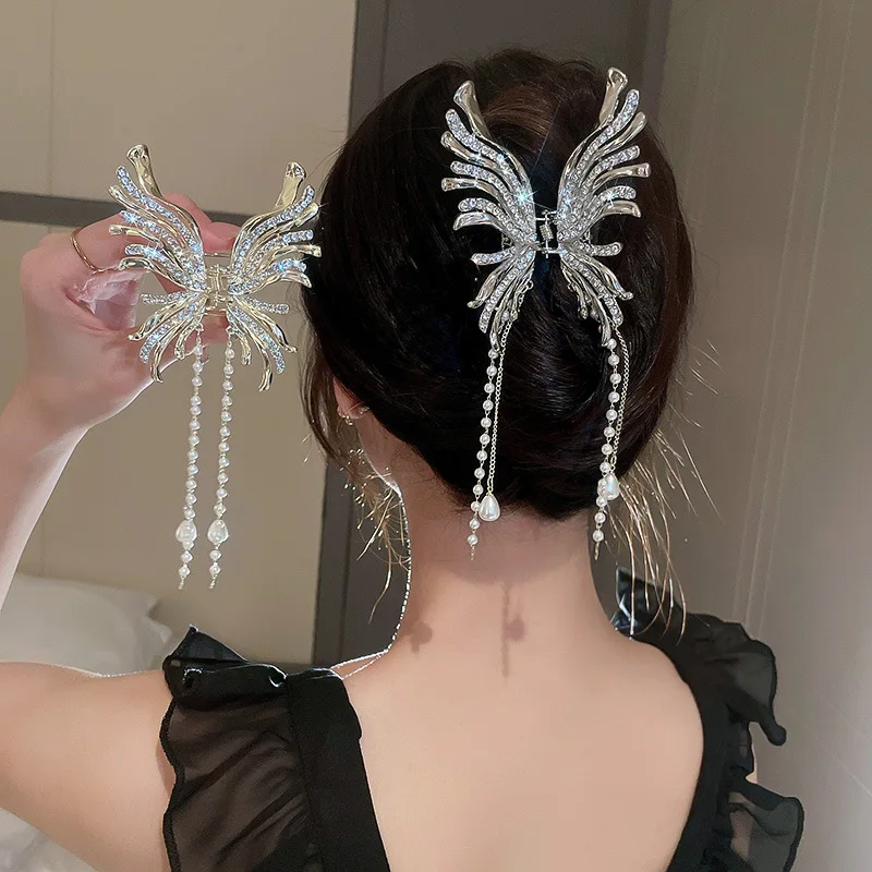 

Заколка для волос в форме бабочки, золотистая/серебристая металлическая заколка-краб, аксессуар для волос, 2023