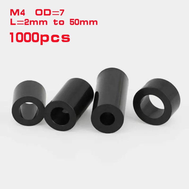 1000pcs M4*2/3/4/5/6/7/8/9/10 to 50mm Black ABS Non-Threaded Hollowed Nylon Spacer Round Hollow Standoff Washer PCB Board Screw