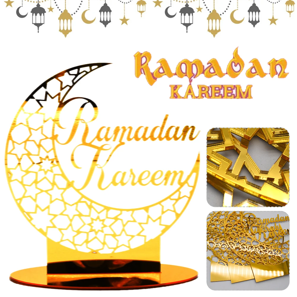 

EID Mubarak Acrylic Ornament Ramadan Decoration For Home Islamic Muslim Party Golden Moon Decor EID Gifts Fastdelivery Dropship