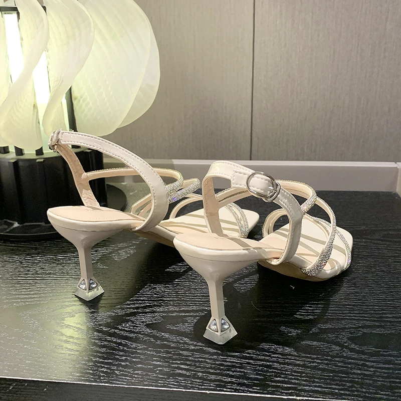 2023 Hot selling 6CM sandals and slippers, transparent crystal band diamond, ultra shiny slim heel high heels