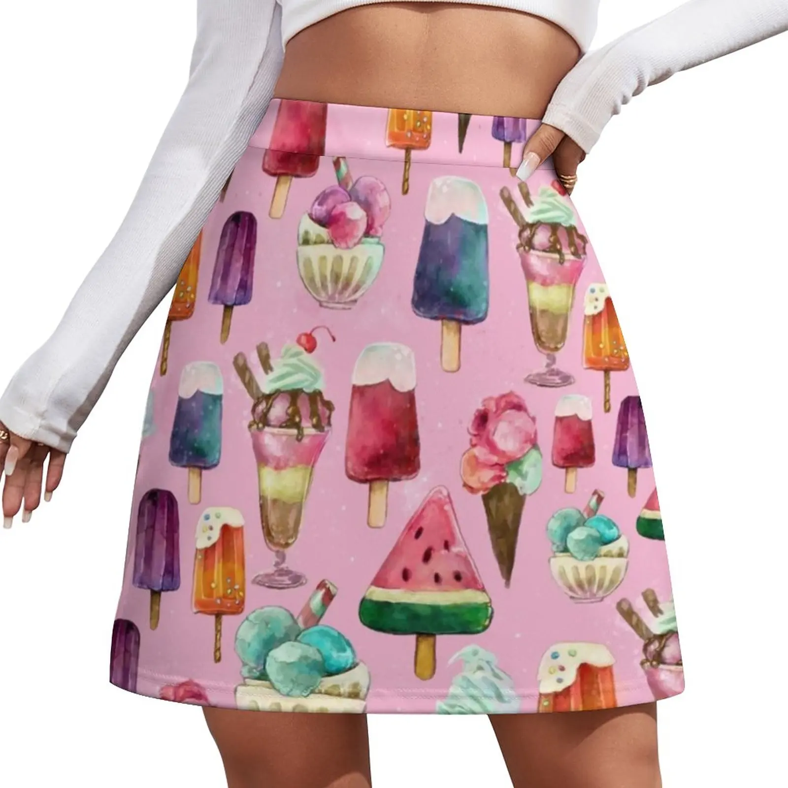 

Милая женская мини-юбка с рисунком мороженого, милая Повседневная Уличная модная мини-юбка большого размера 2XL 3XL с высокой талией