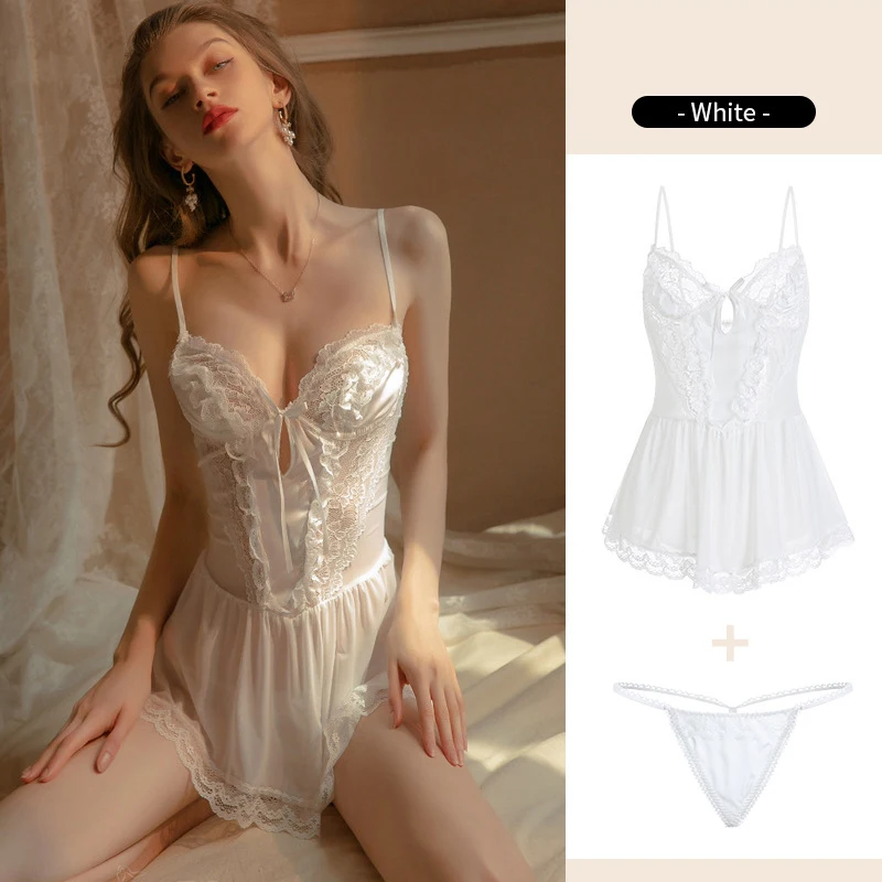 

Летняя шелковая белая Милая майка для девочек, мини-одежда для сна, сетчатые прозрачные кружевные бандажные Короткие топы с перекрестными лямками, домашняя одежда, сексуальное белье