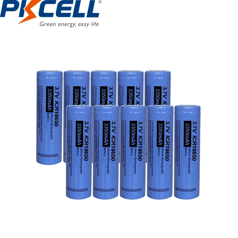 

10 шт., литиевая аккумуляторная батарея PKCELL ICR18650, литий-ионная батарея 18650, 3350 мАч, 3,7 в для фонариков