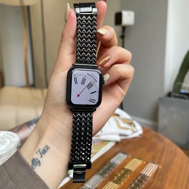 Braided Metal Bracelet For Apple Watch Ultra Band 49MM 41MM 45MM Women Chain 44MM For Iwatch Series 8 7 6 SE 5 4 Stainless Steel