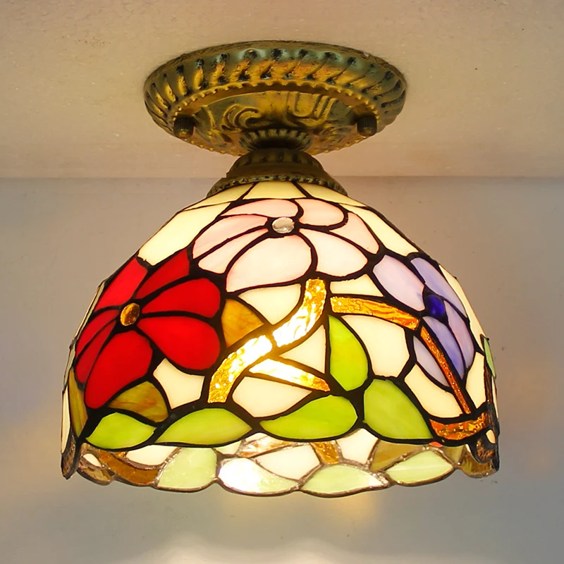 Vintage Aisle Ceiling LIight For Porch Balcony Hallway Corridor  Living Room Bedroom Dining Room Glass LED Tiffany Ceiling Lamp