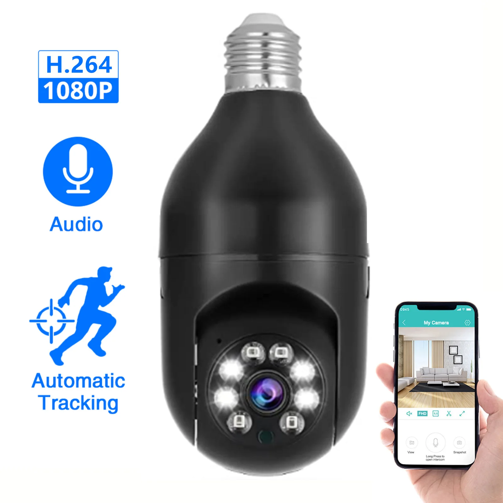 

Home Security Camera - Light Bulb Camera Wireless WiFi Security IP Camera 2MP 1080P HD Two-Way Talk Motion Detection Alarm