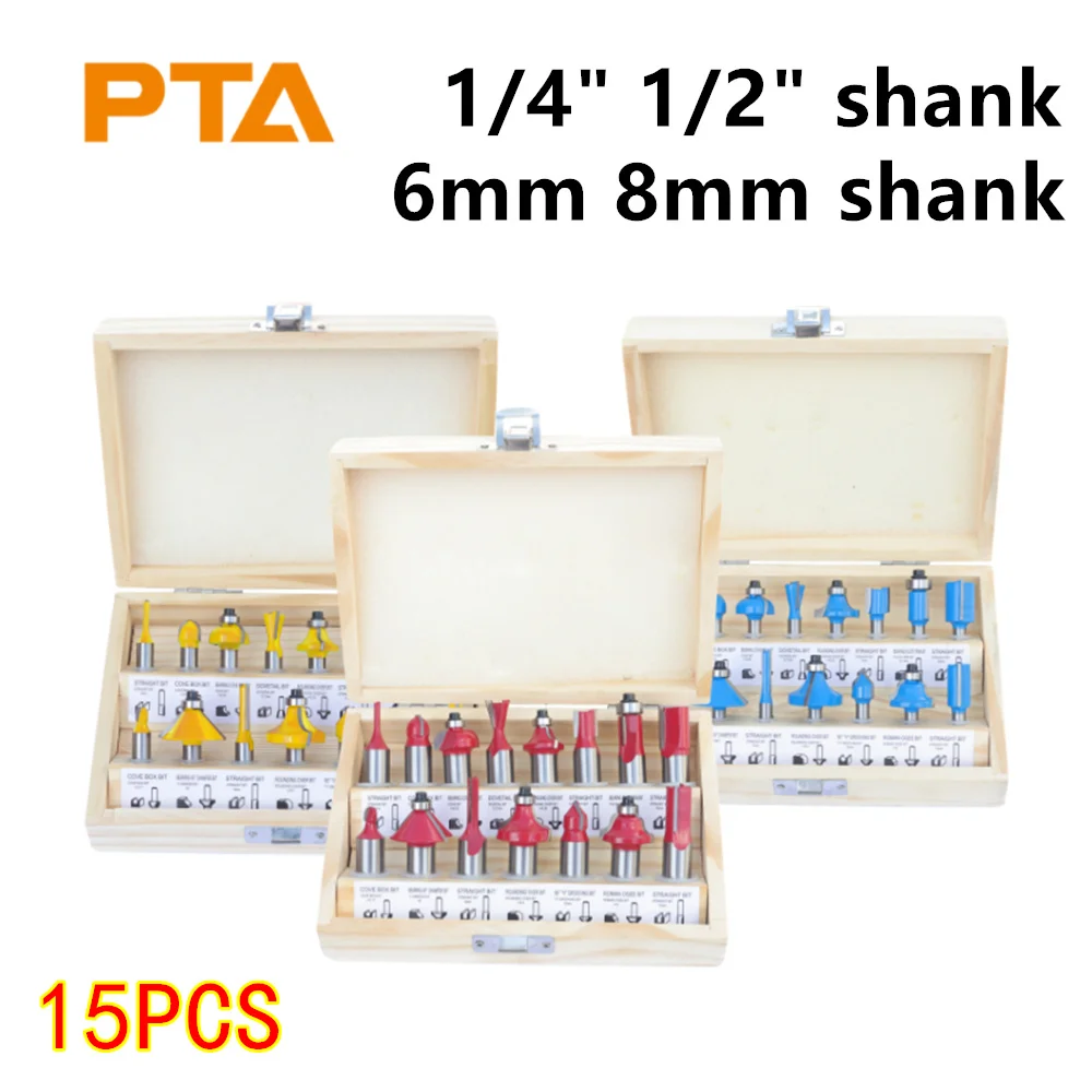 

15PCS 6mm 6.35mm 8mm 12.7mm Shank Router Bit Set Carbide Cutter Woodworking Milling Cutter For Wood Bit Face Mill Tools