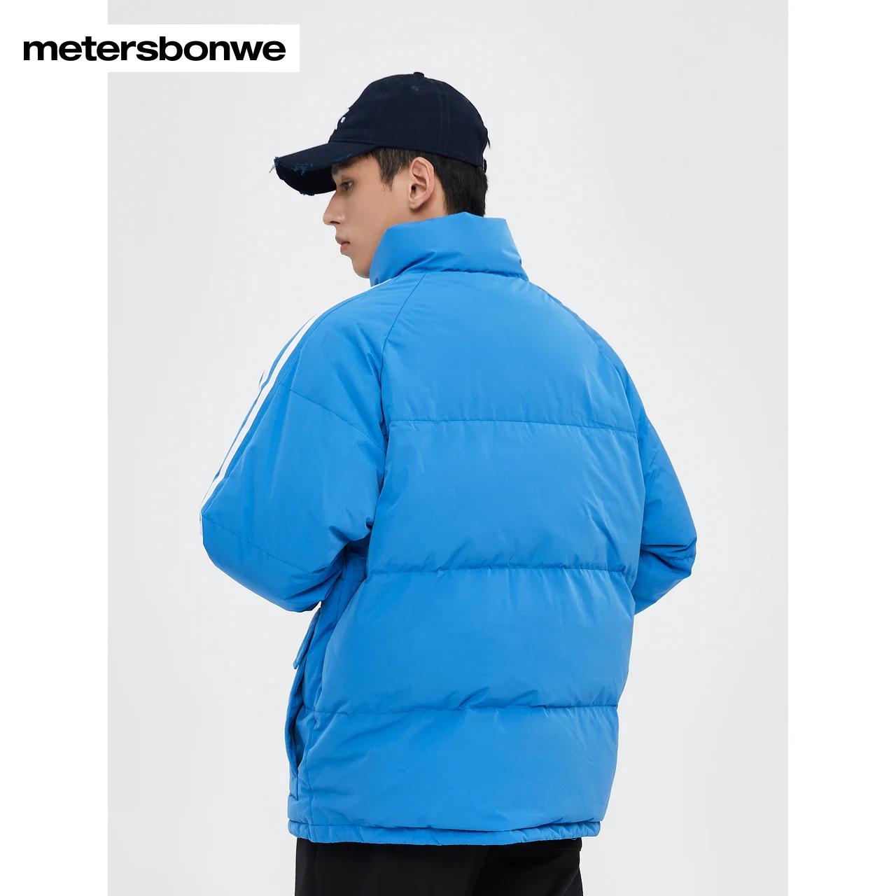 Metersbonwe Men's 22New Winter Stripe Down Jackets Sport Style 80%Duck Down Thick Fashion Warm Wear Stand Collar Loose Outwear