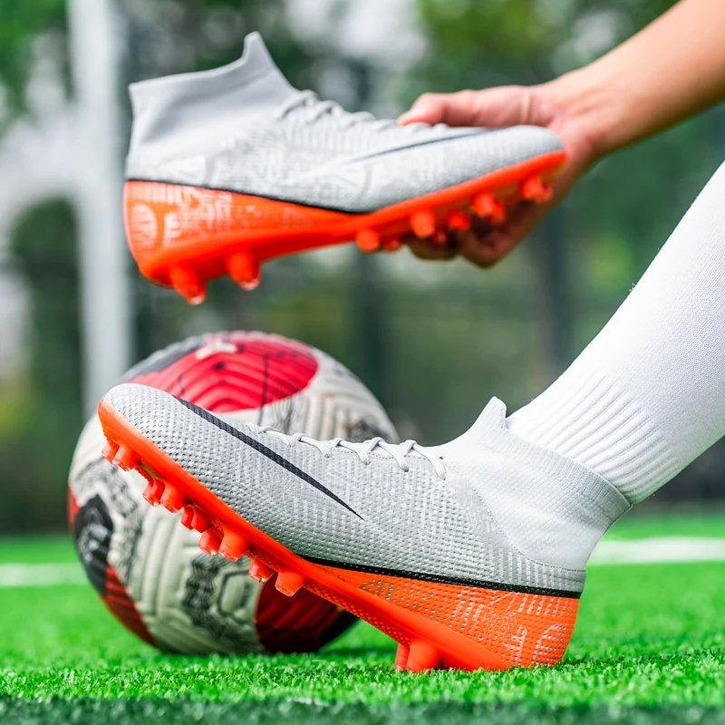Soccer Shoes For Men Blue High Ankle Outdoors Training Football Boots TF/FG Non-slip Indoor Cleats Kids Turf Football Sneaker