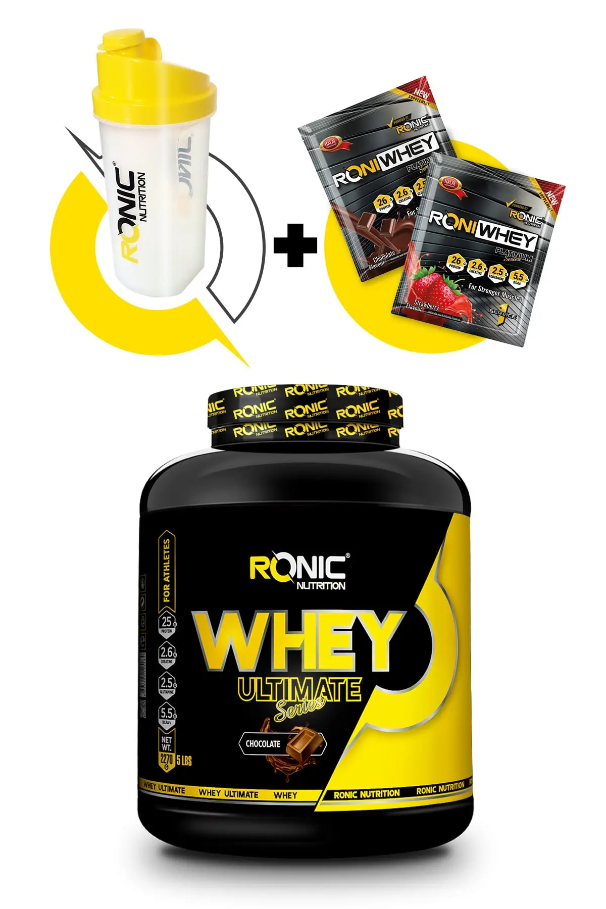 

Ultimate Whey Protein Powder 2270 g Chocolate Flavored + Shaker And 2 PCs Disposable Whey Protein