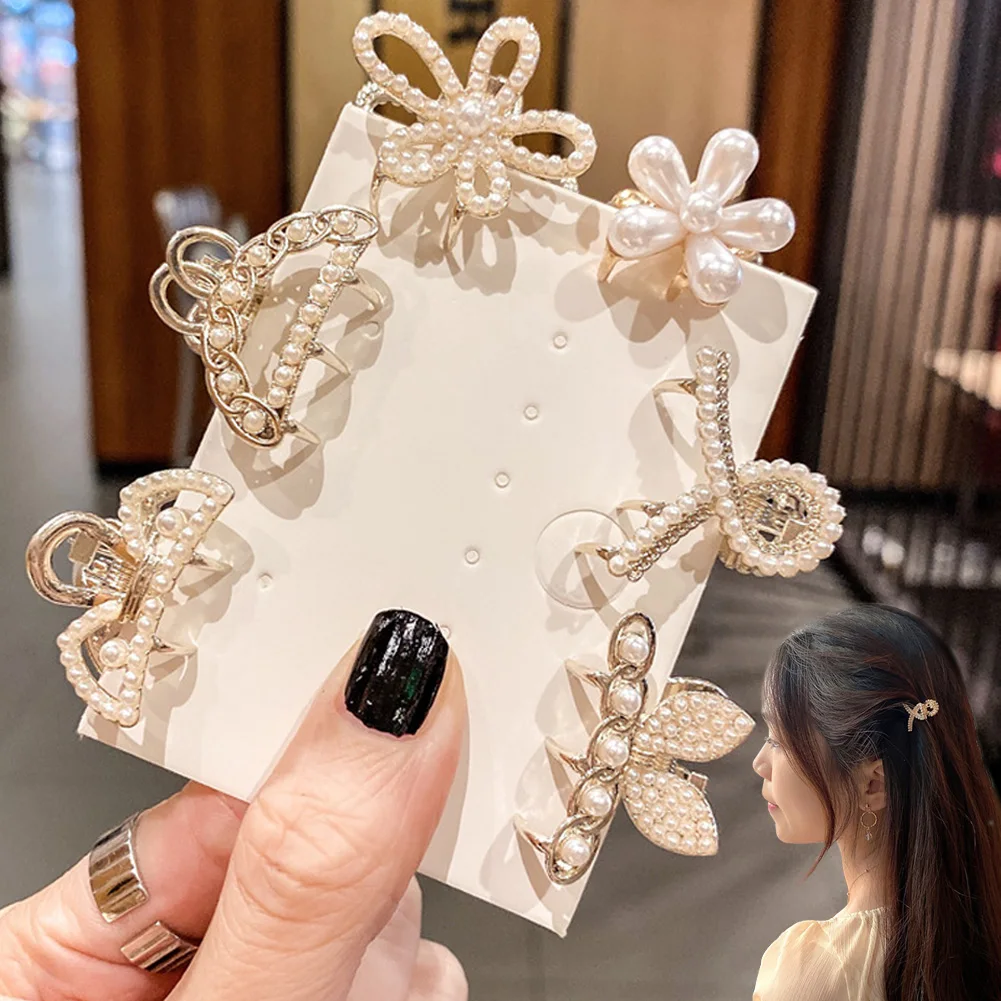 

Mini Pearl Hair Claw For Women Girls Retro Metal Flower Crab Claw Clip Small Hairpins Hair Crab Girl Hair Accessories