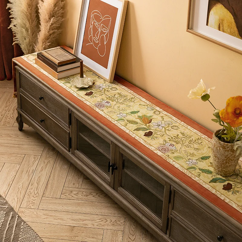 

American Hand-Painted Pastoral TV Cabinet cloth Runner Coffee Table Light Luxury Cover Strip Decorative Cloth