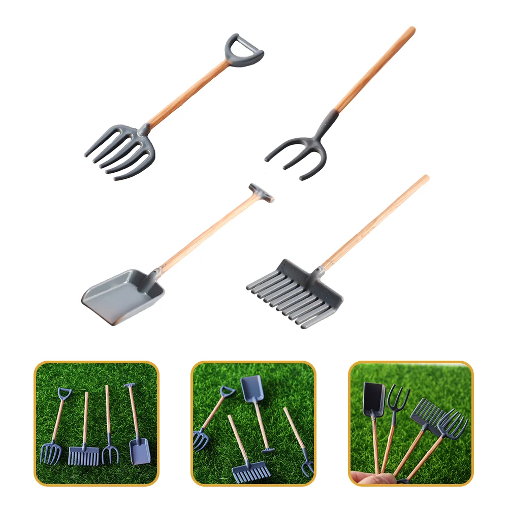 

4 Pcs Mini Farm Kids Toy Dollhouse Accessories Rake Miniature Shovels Plastic Tools Work