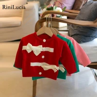 rinilucia 2022 autumn winter baby girls bowknot knitted cardigan sweaters coat children clothing kids cardigan coat tops